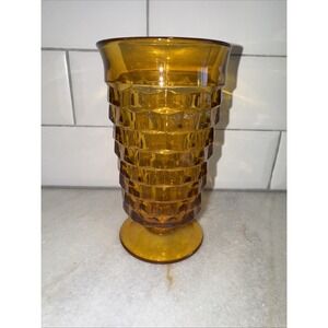 Vintage Indiana Glass Whitehall Cubist 6" Tall‎ Footed Glass Amber